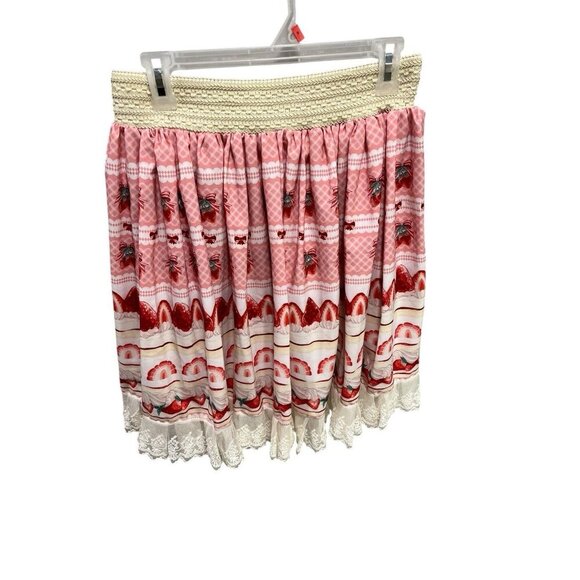 Women's Large Knee Length Skirt with Strawberry Print Pink/Red Summer Vibe - Picture 3 of 7
